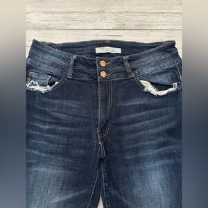 KanCan Women's High Rise Distressed Dark Blue Jeans